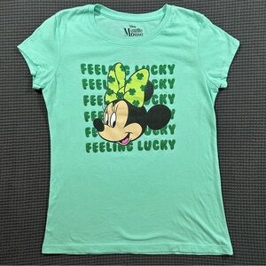 Disney Minnie Mouse Girls XL 14 16 Feeling Lucky Green Graphic T Shirt